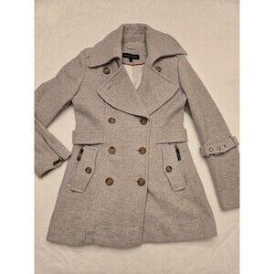 Andrew Marc New York Wool Gray Mid Length Pea Coat Women's Size 6 Pockets